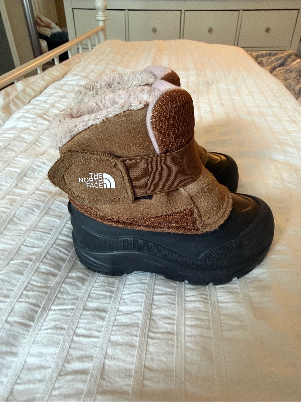 The North Face Alpenglow Brown and Black Kids Winter Boot with Faux-Fur Cuff